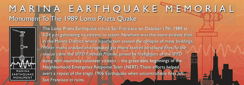 Marina Earthquake Memorial banner